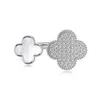 Mästare noggrant designade ringar för par S925 Sterling Silver Clover Ring Womens Light Luxury High Double Flower Lucky Zircon med Common Vnain Cilereft Arrplse