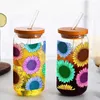 Tumblers impressos 3D Girassol colorido de girassol de 16 onças copo de vidro copa pode água com tampa de bambu palha bebendo vidro de vidro de café xícara de café H240425