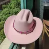 Brede rand hoeden emmer hoeden gekleurde kralen cowboyhoeden roze voor vrouwen en mannen heer witte hoeden vintage hoed mode herfst winter big brim sombrero hombre y240425