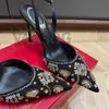 Chaussures nuptiales Sexy Crystal Slingbacks Pumps Femmes Designer Sandales broderie dentelle en dentelle Luxur