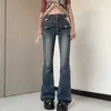 Jean's Jeans Street Style Retro Retro Arecdue Taies Couvures de conception de ceinture Spicy Girl avec poches à revers et micro-pantalons évasés