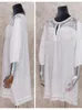 Robes décontractées blanches sexy v cou de couche en dentelle féminine en dentelle 3/4 manches tuniques de la plage de pavage snazzy 2024 Été causal dames mini q611