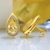 Stud Earrings PANSYSEN Luxury 925 Sterling Silver 3.3CT 7 10MM Pear Cut Citrine Pink Sapphire Gemstone Wedding Party Women Gift