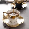 Tasses 140 ml tasse de café en céramique nordique avec soucoupe et cuillère ménage après l'après-midi couple de fleurs noires 1 pcs