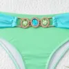 Women's Swimwear Luxury Rhinestones 2 Piece Swimsuit For Women Blue Green Patchwork Bikini Sexy High Waist Suspender Backless 2024