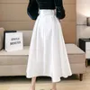 Skirts Vintage Women White Satin Office Ladies Casual Loose Pockets High Waist Pleated Midi Skirt 2024 Spring Summer SK27