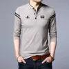 Polos masculins Fashion à manches longues polo à manches longues Coton décontracté coton top top stand up collier coréen confortable t-shirt topl2404