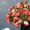 Decoratieve bloemen 7 hoofden roze kunstmatige bloem roze bruiloft tuin tafel boeket arrangement home party nep planten simulatie decoratie