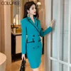 Повседневные платья Офисная леди элегантное синее пиджак платье 2024 Корейская мода с длинным рукавом мини-мини-миниму
