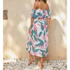 Casual Dresses Chyaowu0130 Sexig Sling Slash Neck Printed Beachwear Women's Dress Sleeveless A-line Long For Women 2024 Beach Outing