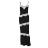 ins style ins womens locking summer sexy low cut v v nuck lace edge stitching tonving long long long strap dress