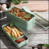 Box Bags Lunch Wheat St Microwave Bento Boxes Three Tier Dinner Health Natural Student Portable Food Storage Drop Delive Dhrqs Es Udent Orage