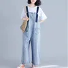 Dames jeans denim riembroek slabib jump suit volledige lengte voor vrouwen contrast overalls rompers retro big pocket los casual groot formaat