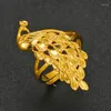 Cluster ringen klassieke 24k gouden kleur retro pauw open voor vrouwen bruid verjaardag bruiloft verlovingsfeestje fijne sieraden geschenken