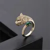 Fashion Do not fade personality leopard Avatar head design gold zircon wedding ring men and women open jewelry wholesale 240420