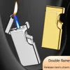 Double Flame Flames Metal Gradient Color Butane Refil Refil Torch Cigarette Clear Earquímetro à prova de vento