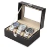 Caisses Luxury Pu Leather Watch Box Boîte de boîtier Organisateur Bracelet Boîtes de bijoux noir Affichage de rangement meilleur cadeau