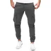 Calça masculina masculina as calças de combate de cargo elástica de cintura calças de bolso calças de bolso de bolso calças de múltiplos bolsos de lápis calças de lápis D240425