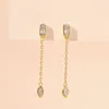 Boucles d'oreilles 925 argent sterling géométrique CZ longue chaîne 18K Gold plaquée à la mode 2024 Femme Jewelry Accessoires