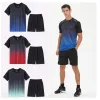 T-Shirts Fitness Clothes Ice Silk Quick Drying Tshirt Suit Men Short Sleeve Running Sportswear Shorts Tracksuit Gym Sports Training Sets