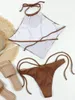 Женские купальные бикини набор сексуально коричневый бандана. Женщины Женщины RIBLED SWIMSUIT HIGHT CUNT BUSTER BACKED 2024 MUJER SWIP