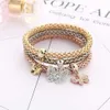 Beaded 3colors/Lot Elastic Bracelets Bangle For Women Crystal Tree of Life Owl Key lock Music Note Owl Butterfly Heart Charm Jewelry