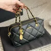 Borsetta per reticolo di diamante di lusso da donna con borsetta per moneta oro con catene in metallo oro Borsa per trucco della spalla Canna cosmetica Borsa di traversa 20*11,5 cm