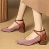 Sukienka Buty Spring High Heels Platforma Grube Stado Mary Janes Fashion Pumps Ladies Burekle Cross Pasek Czarny Zapatillas Mujer