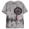 Men's T-Shirts Mens Vintage Nautical Map Compass Print T-Shirt Summer Daily Loose Short Sleeve Male Tops Casual Tees Unisex Clothing ApparelL2404