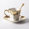 Tasses 140 ml tasse de café en céramique nordique avec soucoupe et cuillère ménage après l'après-midi couple de fleurs noires 1 pcs