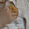 Rings de cluster vintage italiano artesanato gravado Double Floral Ring Gold