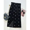 Skirts 2024 Summer Chinese Black Flower Velvet Long Skirt Elastic Waist High Quality Embroidery