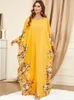 Ethnic Clothing COLORFUL BLACK Middle Eastern Muslim Yellow Robe Bat Sleeves Loose Dress