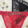 Briefs Panties Thong with Name Custom 2Pc/set Rhinestone Letters Waist Chain for Women Sexy Girl Lace String Bikini Customize Briefs Girlfriend Y240425