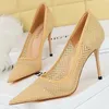 Отсуть обувь Bigtree Mesh Hollow Lace Women Pumps Stiletto каблуки мода High Sexy Party Женщины Большой размер 43