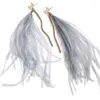 Bengelen oorbellen dames winter struisvogelveren drop dames lange tassel crystal rhinestone ster Boheemse nationale stijl