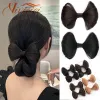 Chignon Synthetic Bow Hair Bun Chignon with Hairpins Black Brown Headdress Bow Fake Hair Clip Women Girl Natural Hairpieces