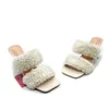 Slippers 2024 European and American Women's Automn Leisure Home Square Head Plush High Heel 4555