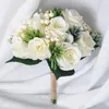 Decoratieve bloemen Wedding Artificial Rose Berries Bouquets met groenbladeren Romantisch handgemaakt vintage vintage Holding Centerpiece Party