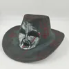 Wide Brim Hats Bucket Hats 2023 New Hand Painted Graffiti Fedora Cowboy Hat Men Ladies Christmas Holiday Hat Party Topper Panama Knight Hat Y240425