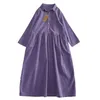 Lässige Kleider Mode Cord -Kleid 2024 Herbst Winter Frauen Vestidos Koreanisch Langarm Shirt Purple Yellow Frau