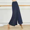 Zużycie sceniczne klasyczne spodnie taneczne Kobiety luźne szerokie nogę srebrna krystaliczna siatka płynąca spodni taniec noszenie body rymowane spodnie D240425
