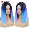 Wigs Wignee Short Straight Hair Synthetic Wigs Mixed Purple/Blue Natural Black Rainbow Wig Glueless Cosplay Women Hair Daily Wigs