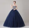 Angel Novias Long Ball Hown Pufpy Plus Size Navy Blue Crystal Prom Prom 20188911108