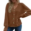 Blouses pour femmes T-shirt élégant en V bouton de cou de cou bûche en liberté chaude pour la mode à manches longues de la mode à la mode