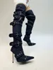 2024 Lady Leather Martin Booties Stiletto Teli HIGHT FEIVENT CIVET Stivali da donna con bottini alti con le dita dei piedi con fibbia con cerniera con cerniera con cerniera zip 34-43
