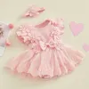 Robes de fille beqeuewll bébé fille 2 pièces tenues en dentelle en dentelle robe roberie à volants et bandeau de mode mignon vêtements d'été de mode d240425