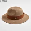 Chapeaux à bord large chapeau seau Nouveau d'été Str Str Womens Panama Tourist Beach Sun Hat Ribbon Decoration Elegant Luxury Jazz Hat J240425