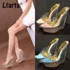 Klänningskor LtaTa Women Club Party High-Heeled Sandals Slippers Transparenta Crystal Shoes Waterproof Platform 15cm Wedge Shoes LFD-126 H240425