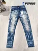 Mens Designer Purple Jeans Biker Slim Fit Motorcykelcyklister denim för sköljning gör gamla hiphop kvinnors gata mode mans svarta byxor ivrs